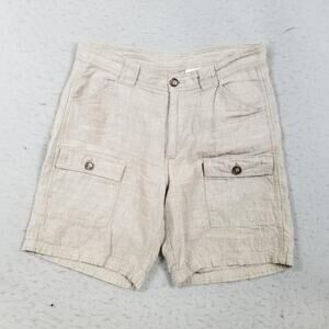 Tasso Elba Island Cargo Shorts Mens 33 Beige Linen 10 Inseam Pockets Casual